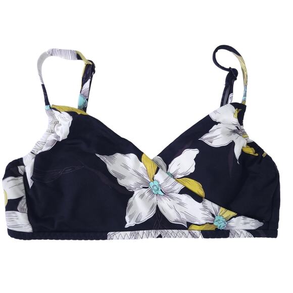 Lands' End Swimsuit Bikini Top 32B, 34A Black Yellow Floral, Underwire - Picture 2 of 6